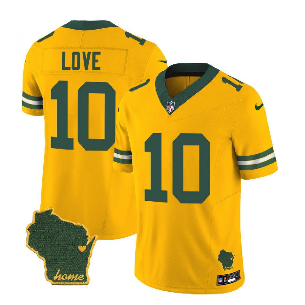 Men's Green Bay Packers #10 Jordan Love Gold 2023 F.U.S.E. Home Patch Vapor Untouchable Limited Stitched Jersey 