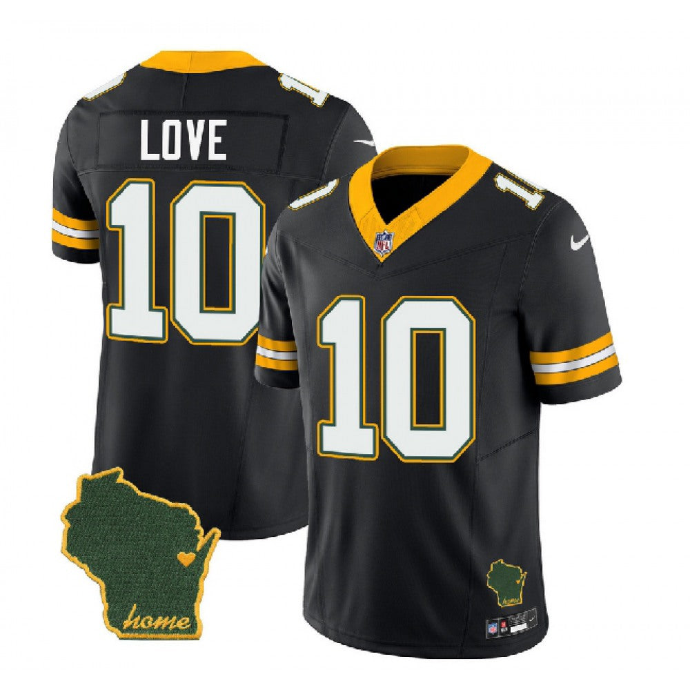 Men's Green Bay Packers #10 Jordan Love Black 2023 F.U.S.E. Home Patch Vapor Untouchable Limited Stitched Jersey 