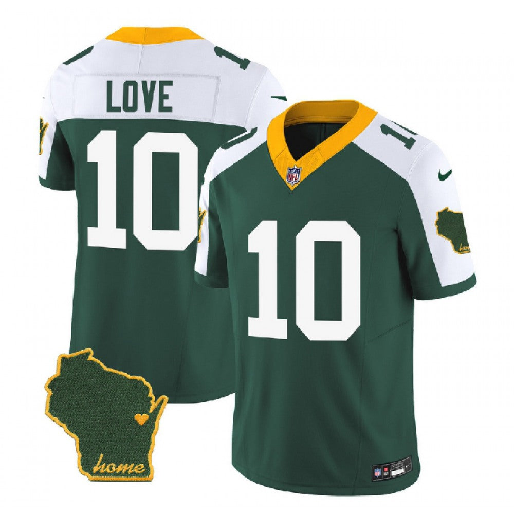 Men's Green Bay Packers #10 Jordan Love Green/White 2023 F.U.S.E. Home Patch Vapor Untouchable Limited Stitched Jersey 