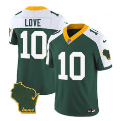 Men's Green Bay Packers #10 Jordan Love Green/White 2023 F.U.S.E. Home Patch Vapor Untouchable Limited Stitched Jersey 