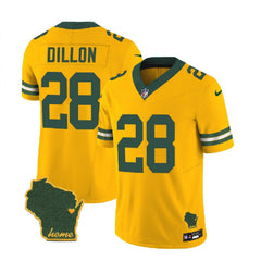 Men's Green Bay Packers #28 A.J. Dillon Gold 2023 F.U.S.E. Home Patch Vapor Untouchable Limited Stitched Jersey 