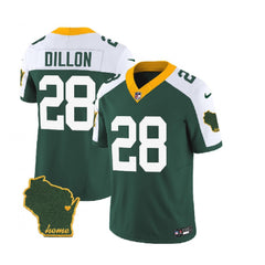 Men's Green Bay Packers #28 A.J. Dillon Green/White 2023 F.U.S.E. Home Patch Vapor Untouchable Limited Stitched Jersey 