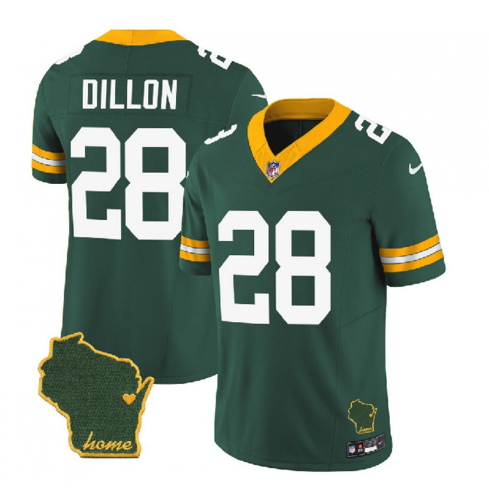 Men's Green Bay Packers #28 A.J. Dillon Green 2023 F.U.S.E. Home Patch Vapor Untouchable Limited Stitched Jersey 