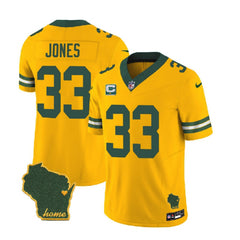 Men's Green Bay Packers #33 Aaron Jones Gold 2023 F.U.S.E. Home Patch And 1-Star C Patch Vapor Untouchable Limited Stitched Jersey 