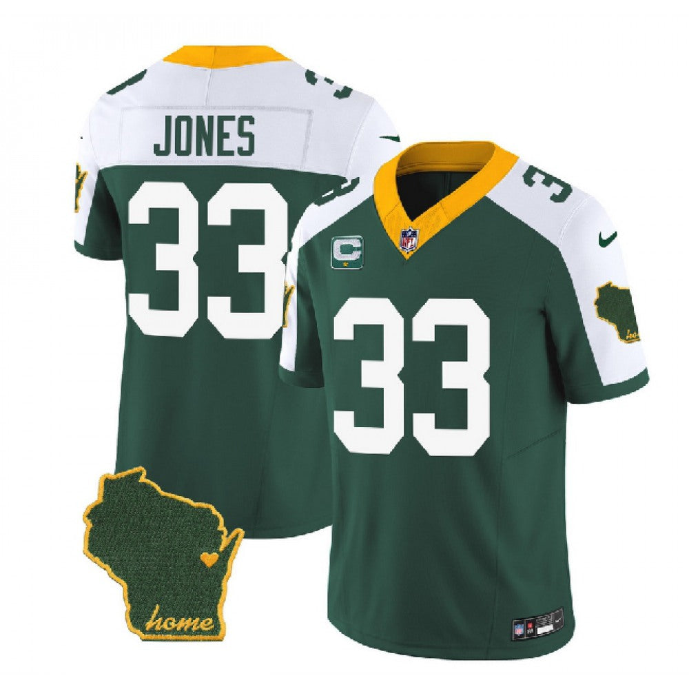 Men's Green Bay Packers #33 Aaron Jones Green/White 2023 F.U.S.E. Home Patch And 1-Star C Patch Vapor Untouchable Limited Stitched Jersey 