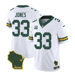 Men's Green Bay Packers #33 Aaron Jones White 2023 F.U.S.E. Home Patch And 1-Star C Patch Vapor Untouchable Limited Stitched Jersey 