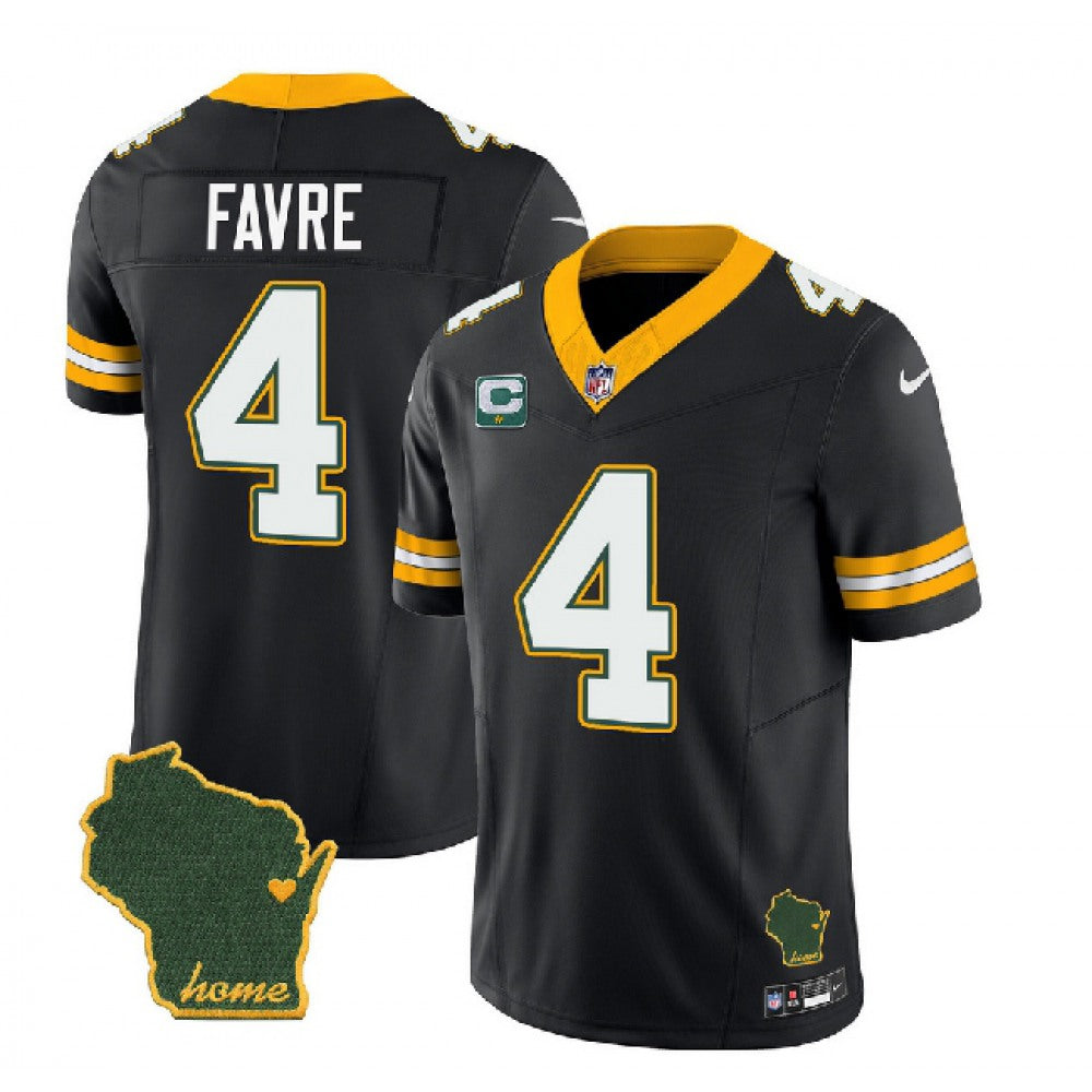Men's Green Bay Packers #4 Brett Favre Black 2023 F.U.S.E. Home Patch And 1-Star C Patch Vapor Untouchable Limited Stitched Jersey 