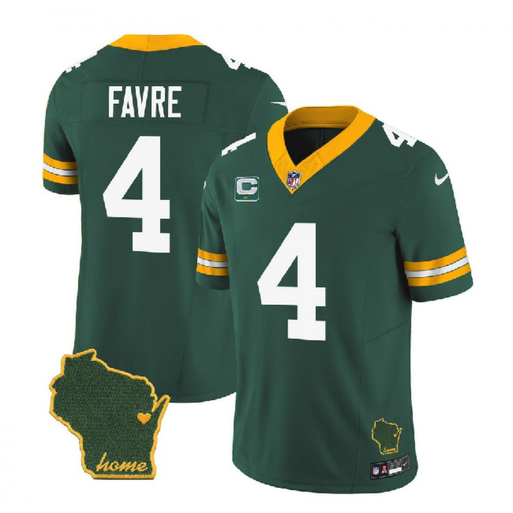 Men's Green Bay Packers #4 Brett Favre Green 2023 F.U.S.E. Home Patch And 1-Star C Patch Vapor Untouchable Limited Stitched Jersey 