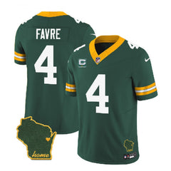 Men's Green Bay Packers #4 Brett Favre Green 2023 F.U.S.E. Home Patch And 1-Star C Patch Vapor Untouchable Limited Stitched Jersey 