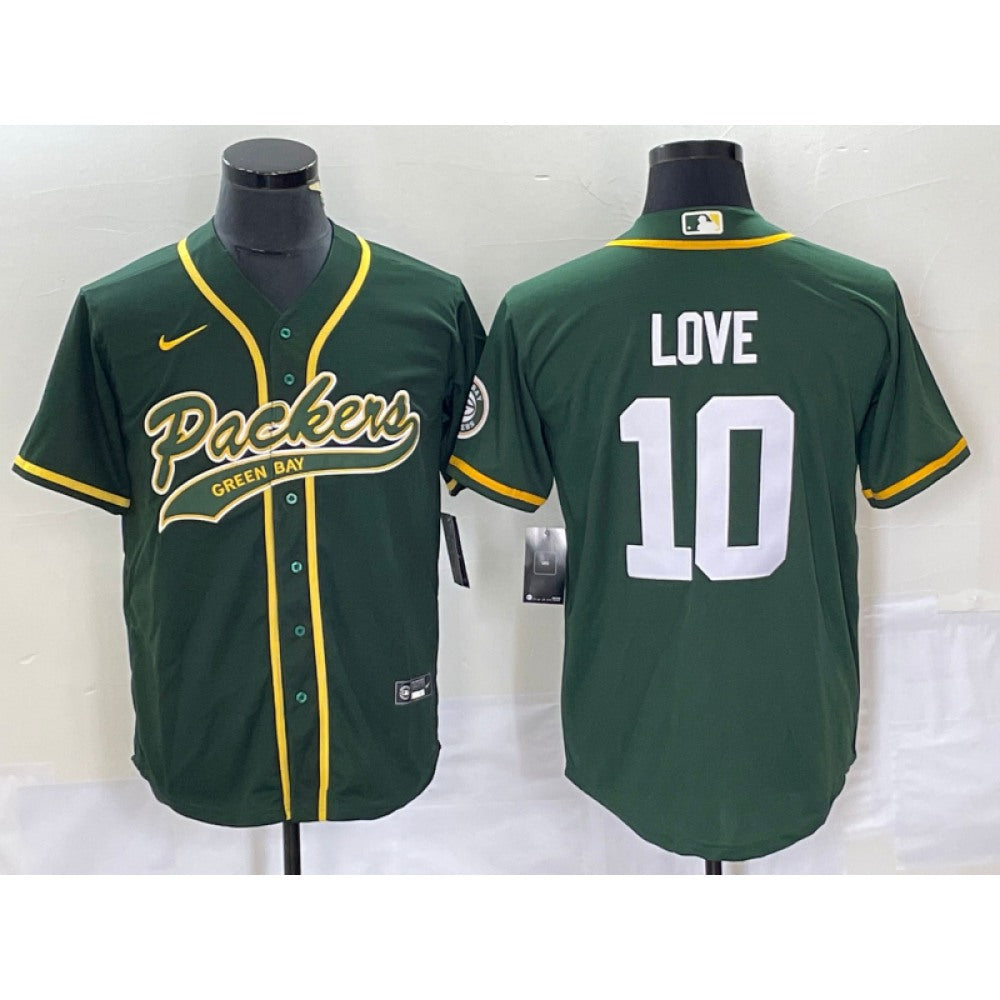 Men's Green Bay Packers #10 Jordan Love Green Cool Base Stitched Baseball Jersey 