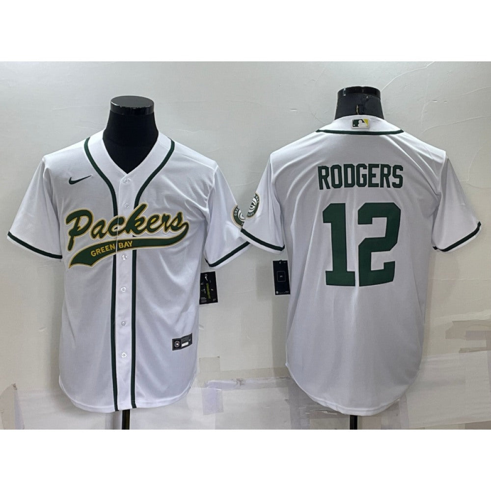 Men's Green Bay Packers #12 Aaron Rodgers White Cool Base Stitched Baseball Jersey 