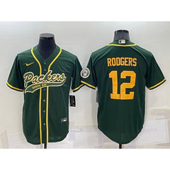 Men's Green Bay Packers #12 Aaron Rodgers Green Cool Base Stitched Baseball Jersey 