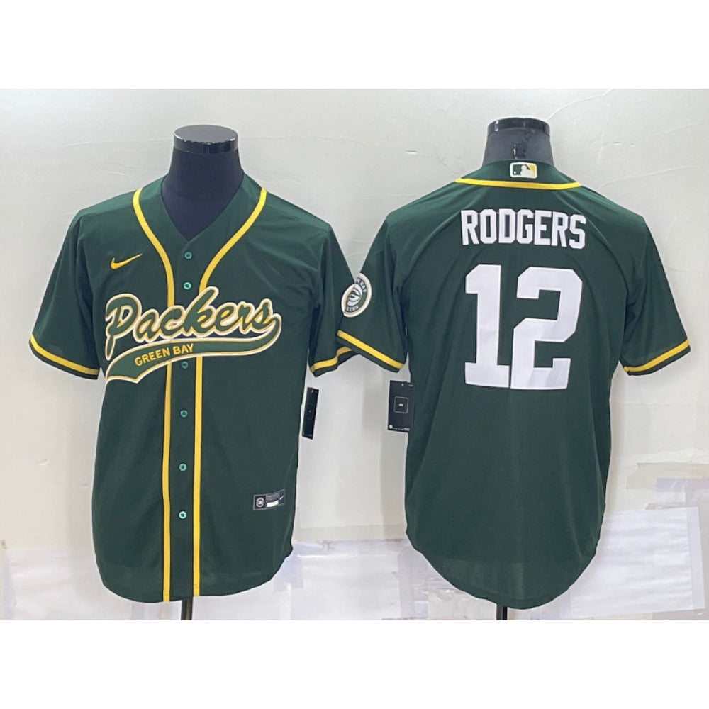 Men's Green Bay Packers #12 Aaron Rodgers Green Cool Base Stitched Baseball Jersey 