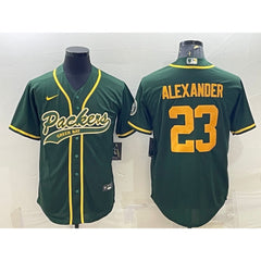 Men's Green Bay Packers #23 Jaire Alexander Green Gold With Patch Cool Base Stitched Baseball Jersey 