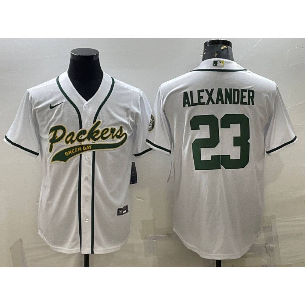 Men's Green Bay Packers #23 Jaire Alexander White With Patch Cool Base Stitched Baseball Jersey 