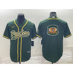 Men's Green Bay Packers Green Team Big Logo With Patch Cool Base Stitched Baseball Jersey 