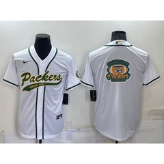 Men's Green Bay Packers White Team Big Logo With Patch Cool Base Stitched Baseball Jersey 