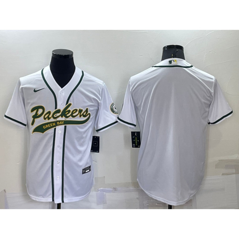 Men's Green Bay Packers Blank White Cool Base Stitched Baseball Jersey 