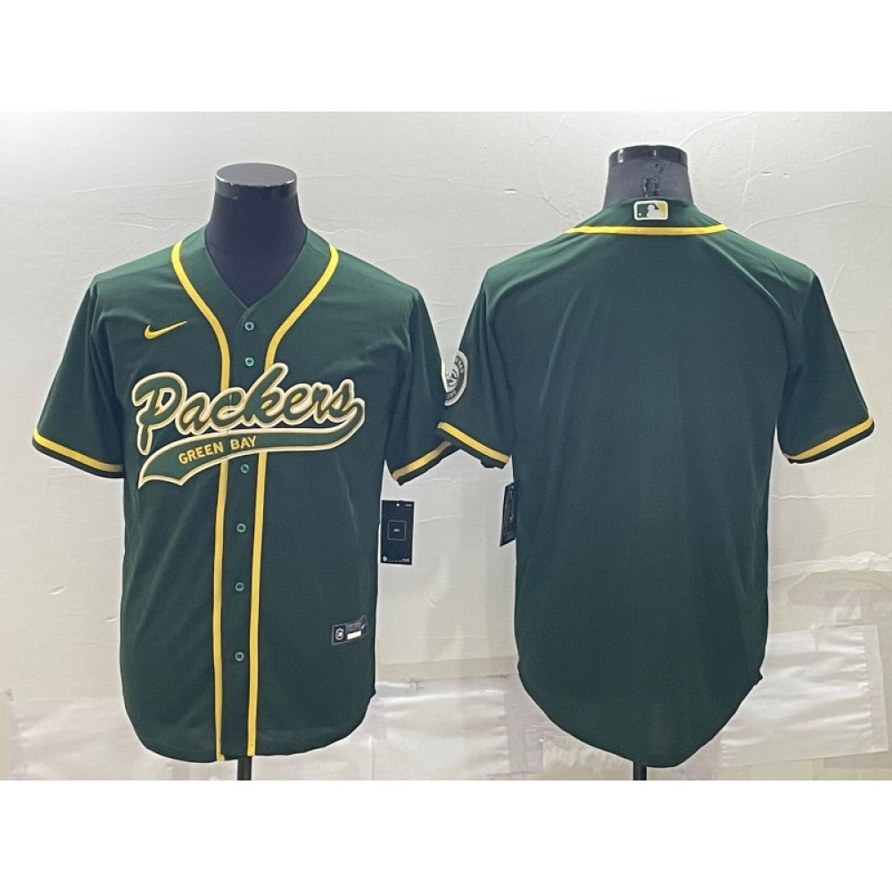 Men's Green Bay Packers Blank Green Cool Base Stitched Baseball Jersey 