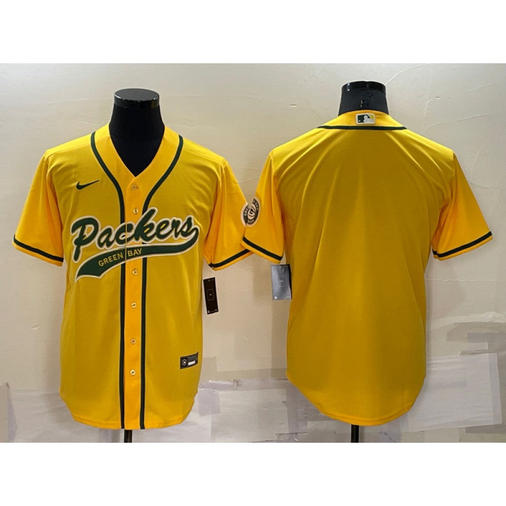 Men's Green Bay Packers Blank Yellow Cool Base Stitched Baseball Jersey 