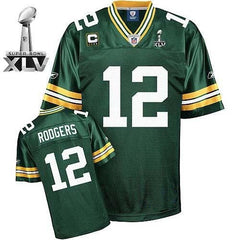 Men's Green Bay Packers #12 Aaron Rodgers Green With Super Bowl XLV And C Patch Stitched Football Jersey 