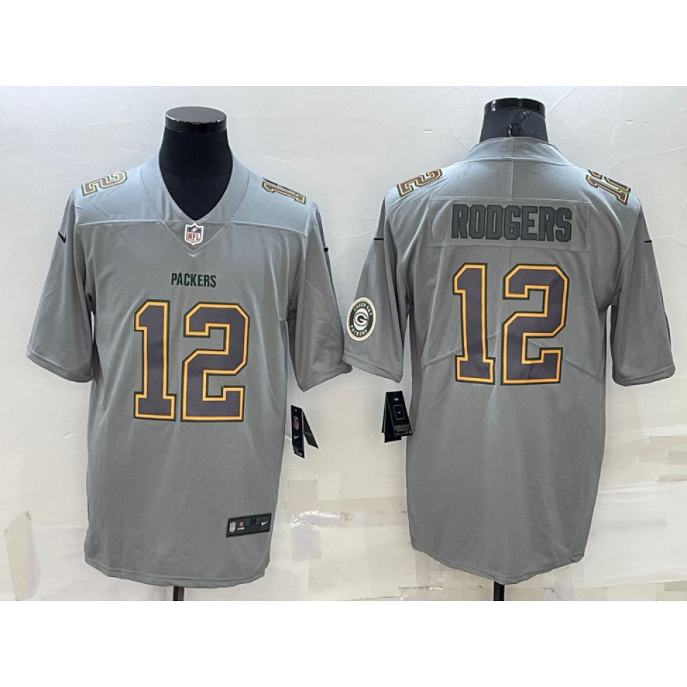 Men's Green Bay Packers #12 Aaron Rodgers Gray With Patch Atmosphere Fashion Stitched Jersey 