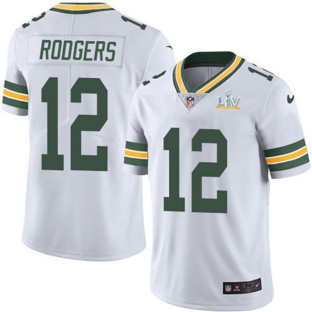 Men's Green Bay Packers #12 Aaron Rodgers White 2021 Super Bowl LV Stitched NFL Jersey 