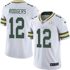 Men's Green Bay Packers #12 Aaron Rodgers White 2021 Super Bowl LV Stitched NFL Jersey 