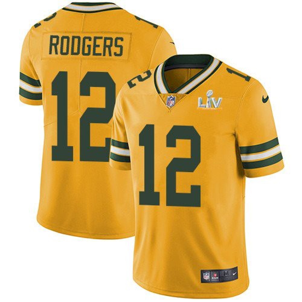 Men's Green Bay Packers #12 Aaron Rodgers Gold 2021 Super Bowl LV Stitched NFL Jersey 