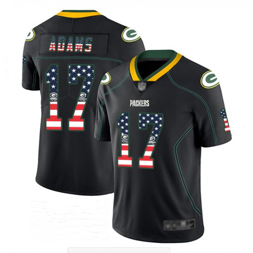 Men's Green Bay Packers #17 Davante Adams Black USA Flag Color Rush Fashion Stitched NFL Jersey 