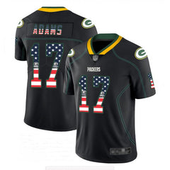 Men's Green Bay Packers #17 Davante Adams Black USA Flag Color Rush Fashion Stitched NFL Jersey 