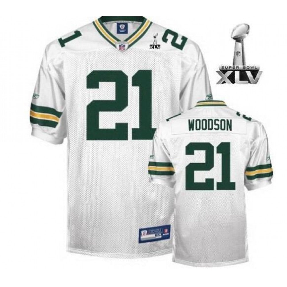 Men's Green Bay Packers #21 Charles Woodson White With SB Stitched NFL Jersey 