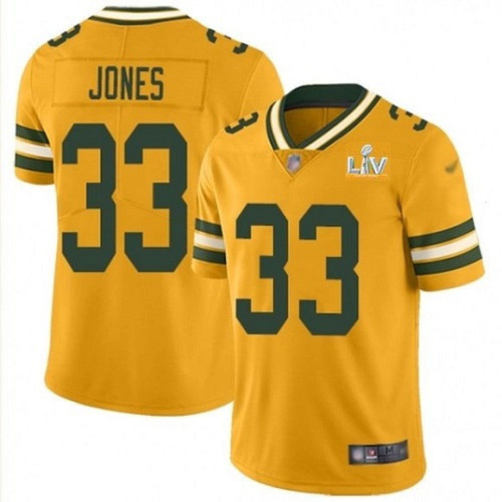 Men's Green Bay Packers #33 Aaron Jones Gold 2021 Super Bowl LV Stitched NFL Jersey 
