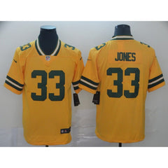 Men's Green Bay Packers #33 Aaron Jones 2019 Gold Inverted Legend Stitched NFL Jersey 
