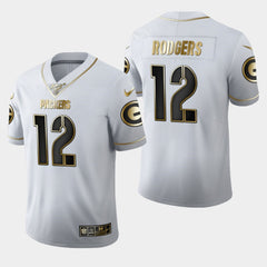 Men's Green Bay Packers #12 Aaron Rodgers White 2019 100th Season Golden Edition Limited Stitched NFL Jersey 