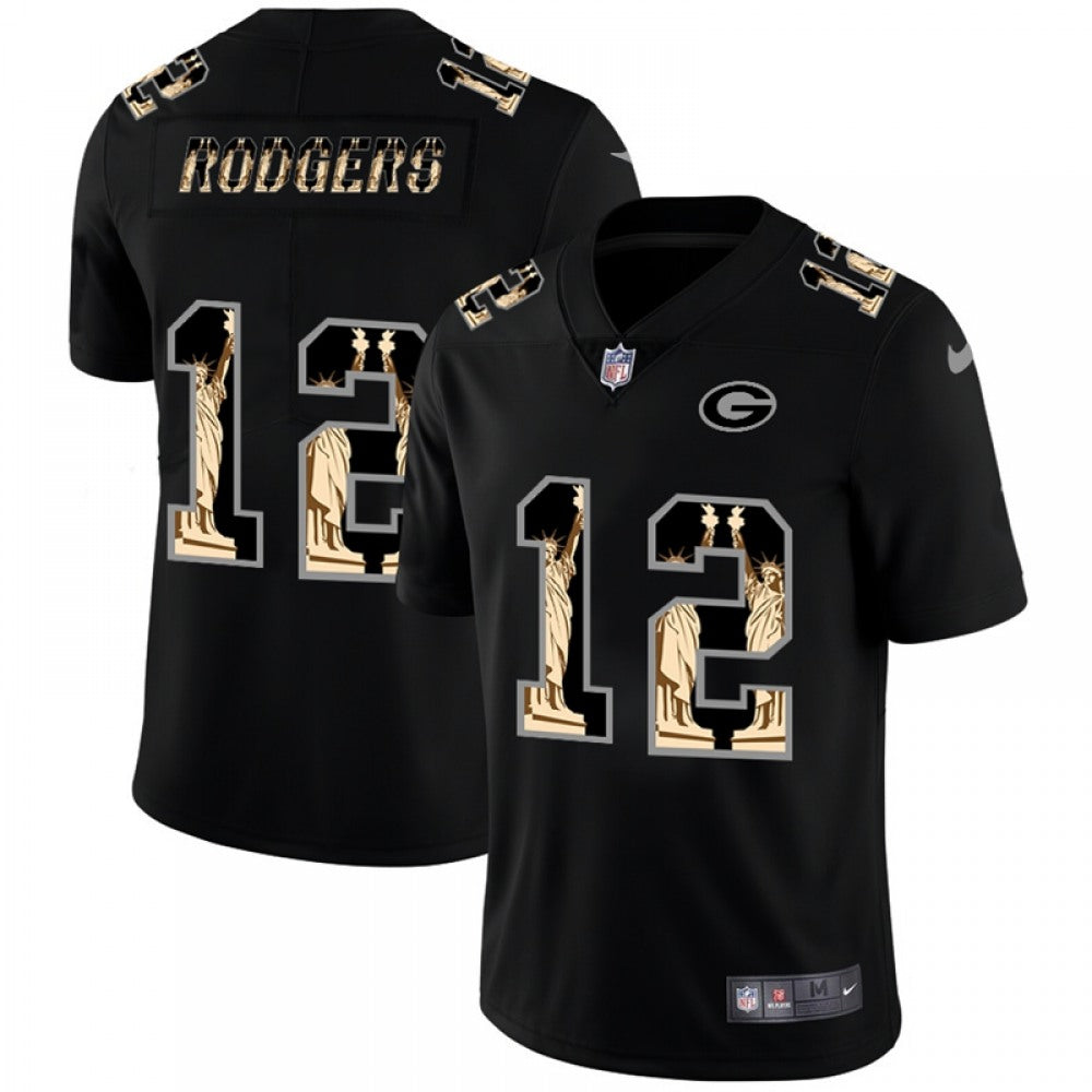 Men's Green Bay Packers #12 Aaron Rodgers 2019 Black Statue Of Liberty Limited Stitched NFL Jersey 