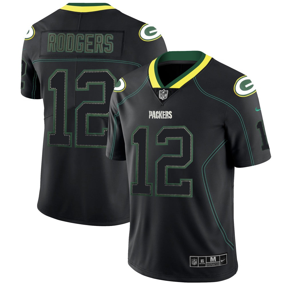 Men's Green Bay Packers #12 Aaron Rodgers Black 2018 Lights Out Color Rush NFL Limited Jersey 
