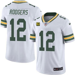 Men's Green Bay Packers #12 Aaron Rodgers White With 4-star C Patch Green Vapor Untouchable Limited Stitched Jersey 