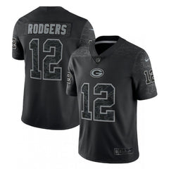 Men's Green Bay Packers #12 Aaron Rodgers Black Reflective Limited Stitched Football Jersey 