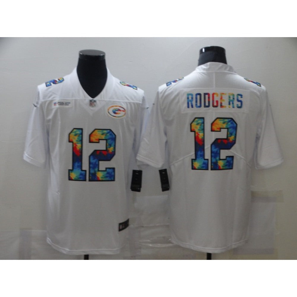 Men's Green Bay Packers #12 Aaron Rodgers 2020 White Crucial Catch Limited Stitched Jersey 