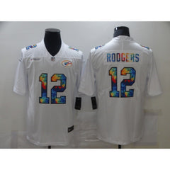 Men's Green Bay Packers #12 Aaron Rodgers 2020 White Crucial Catch Limited Stitched Jersey 