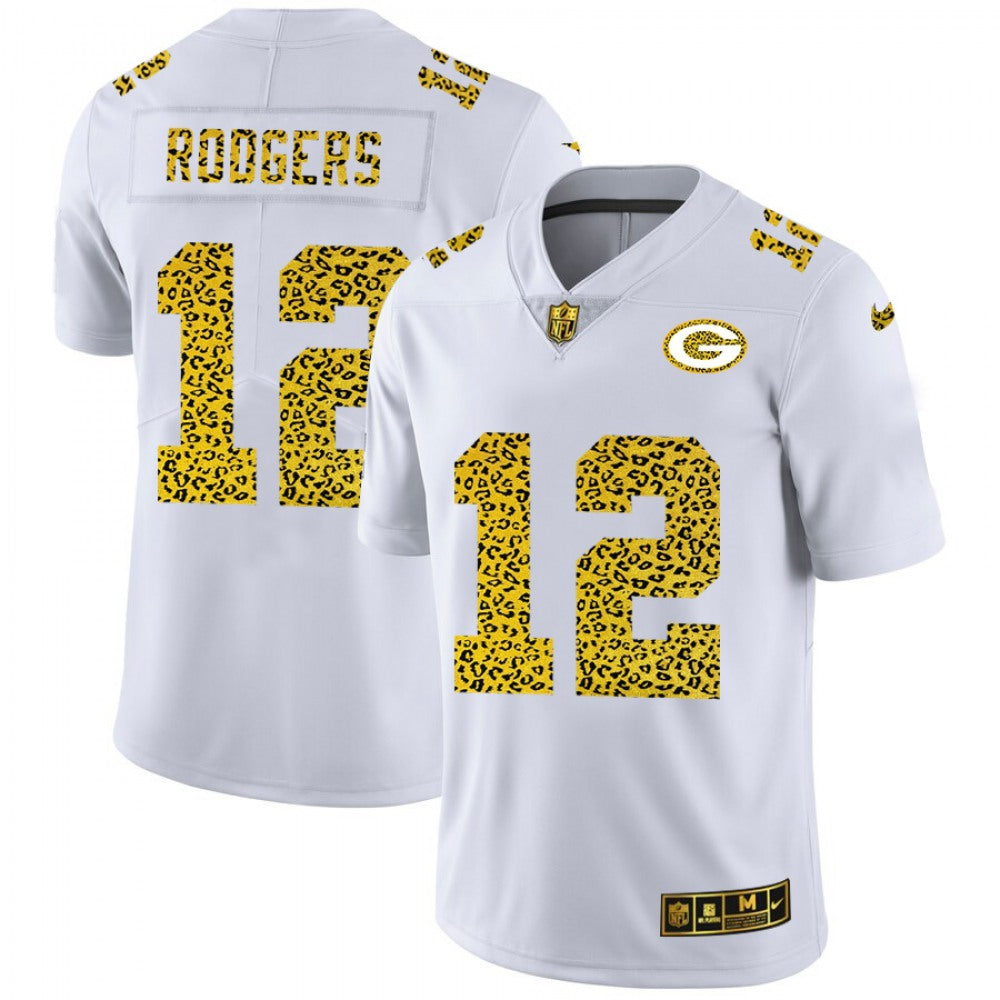 Men's Green Bay Packers #12 Aaron Rodgers 2020 White Leopard Print Fashion Limited Stitched Jersey 