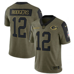 Men's Green Bay Packers #12 Aaron Rodgers 2021 Olive Salute To Service Limited Stitched Jersey 