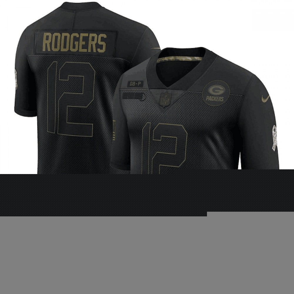 Men's Green Bay Packers #12 Aaron Rodgers 2020 Black Salute To Service Limited Stitched Jersey 