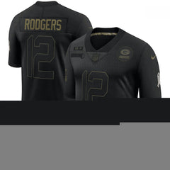 Men's Green Bay Packers #12 Aaron Rodgers 2020 Black Salute To Service Limited Stitched Jersey 