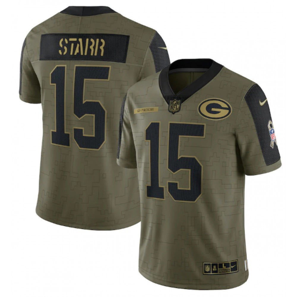 Men's Green Bay Packers #15 Bart Starr 2021 Olive Salute To Service Limited Stitched Jersey 