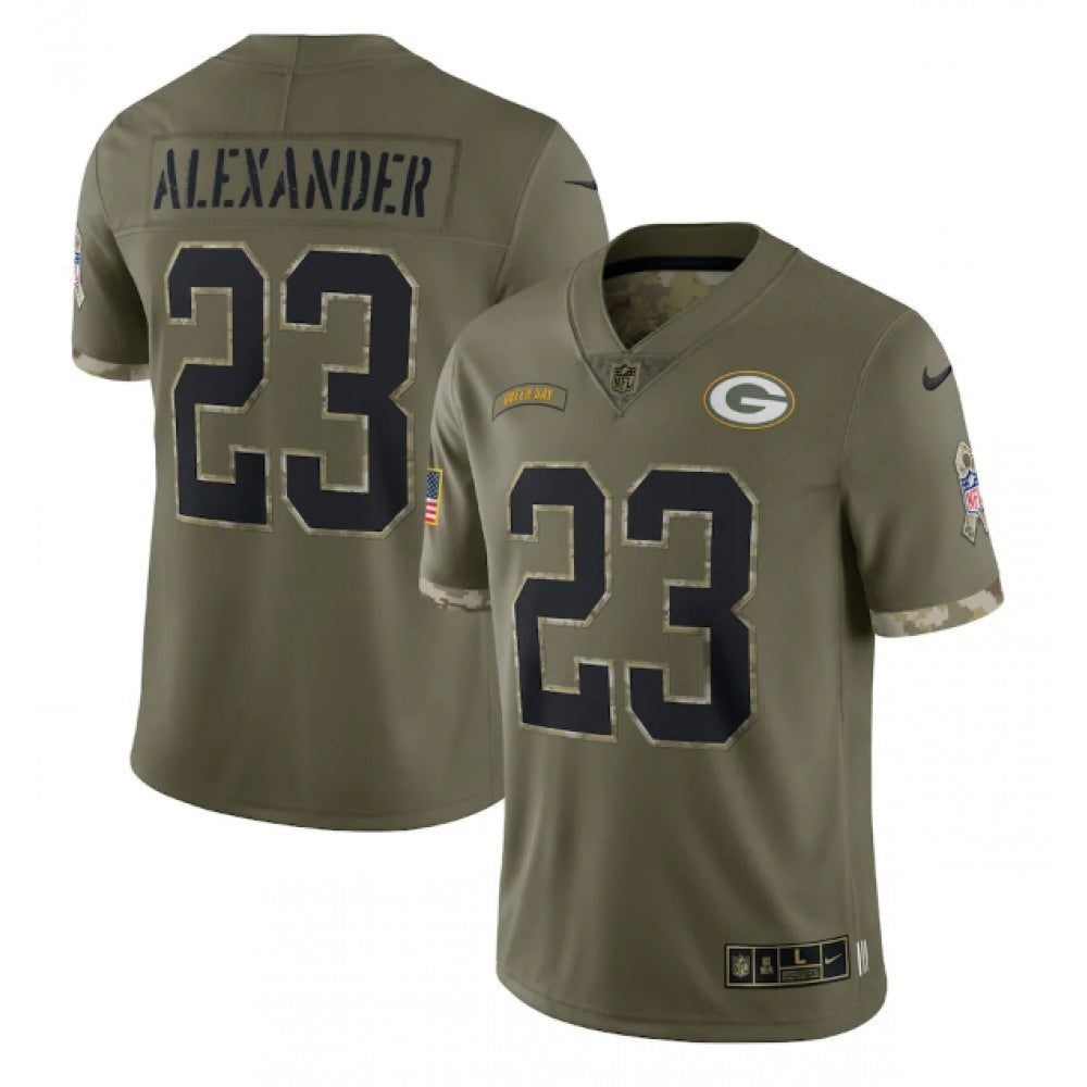 Men's Green Bay Packers #23 Jaire Alexander Olive 2022 Salute To Service Limited Stitched Jersey 
