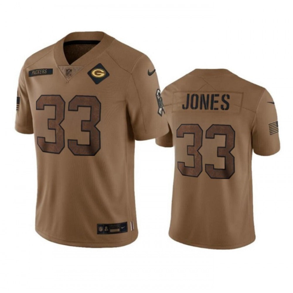 Men's Green Bay Packers #33 Aaron Jones Brown 2023 Salute To Service Limited Stitched Jersey 