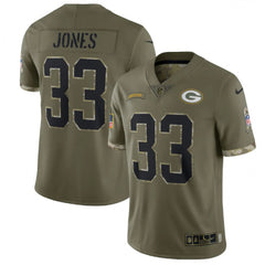 Men's Green Bay Packers #33 Aaron Jones Olive 2022 Salute To Service Limited Stitched Jersey 