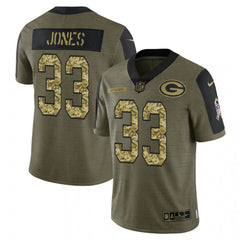 Men's Green Bay Packers #33 Aaron Jones 2021 Olive Camo Salute To Service Limited Stitched Jersey 